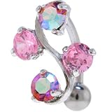 TOP MOUNT Aurora Borealis Pink GEM VINE Belly Ring by Body Candy