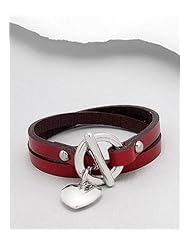 Red Heart Leather Bracelet In White Base