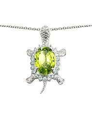 Original Star K (tm) Good Luck Turtle Pendant With Oval 12x10mm Simulated Peridot in .925 Sterling Silver