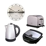 Hinari Elipse STPKT06 Stainless Steel Quad Pack 1.8L Jug Kettle With Filter, 2 Slice Toaster, Double Sandwich Maker, Clock