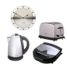 Hinari Elipse STPKT06 Stainless Steel Quad Pack 1.8L Jug Kettle With Filter, 2 Slice Toaster, Double Sandwich Maker, Clock