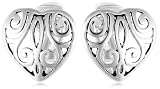 Sterling Silver Filigree Heart Clip Earrings