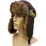 DAKOTA DAN WINTER AVIATOR SNOW BOMBER TROOPER FAUX FAKE FUR HAT CAP DARK BROWN