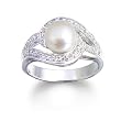 Sterling Silver Freshwater Cultured Pearl & Cubic Zirconia Swirl Ring