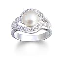 Sterling Silver Freshwater Cultured Pearl & Cubic Zirconia Swirl Ring by Cheline