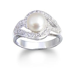 Sterling Silver Freshwater Cultured Pearl & Cubic Zirconia Swirl Ring Sterling Silver Freshwater Cultured Pearl & Cubic Zirconia Swirl Ring