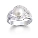 Jewelry : Sterling Silver Freshwater Cultured Pearl & Cubic Zirconia Swirl Ring by Cheline