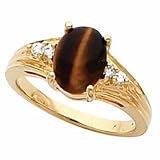 14K Yellow Gold Tiger Eye and Diamond Ring