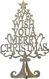 Christmas Decoration Wooden Merry Xmas Tree in Tarnished Silver 50cm (81-0467)