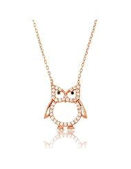 Sterling Silver 16" + 1.5" extension Rose-Gold Plated CZ Owl Necklace