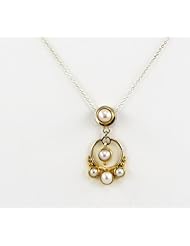 Michou Sterling Silver Two Tone Circle Drop Pearl Necklace with Chain