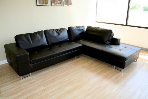 Contemporary Design Dark Brown Leather Sectional Sofa Chaise