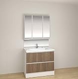 パナソニック 洗面化粧台 シーライン 幅900 奥行530 本体：パノラマスライドタイプ 扉柄：ウォールナット柄 水栓：マルチシングルレバーシャワー(カチット水栓) ミラー：ツインラインLED3面鏡(