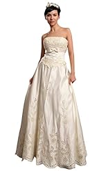 A-line Strapless Basque   Waistline Satin Floor Length Lace  Dress