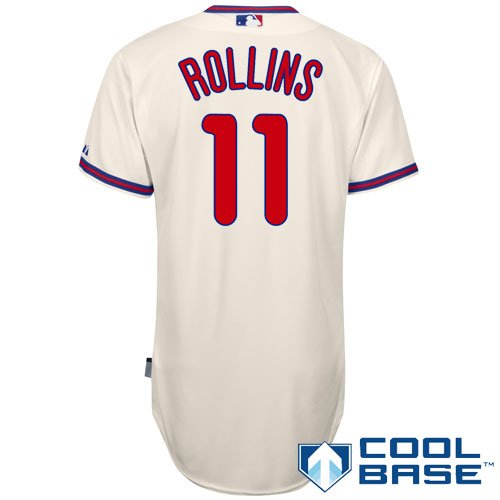 MLB Men's Philadelphia Phillies Jimmy Rollins Six Button Cool Base Authentic Alternate Jersey (Ivory, 44/Large)