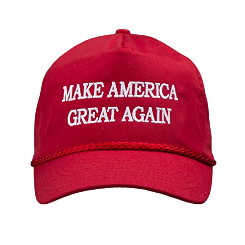 MAKE AMERICA GREAT AGAIN! - Trump 2016 Adjustable Cap with Rope Front, Beautiful Embroidered Text (Red)