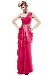 A-line One Shoulder Sleeveless Cocktail Floor Length Beaded Chiffon Homecoming Dress/Pageant Dress/Prom Dress/Party Dress/Wedding Dress 