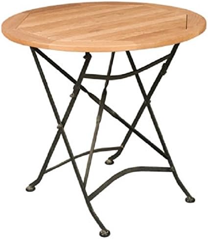 HiTeak Furniture Teak Bistro Round Table with Iron Legs