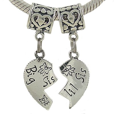 413YUDjyAqL Sterling Silver Jewelry: Big Sis and Lil Sis Sterling Silver Heart Bead Charms for European Bracelet