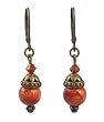 Earrings - E376 - Hand Painted Wood Bead and Swarovski (tm) Crystal Beads - Antique Gold Tone