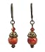 Earrings - E376 - Hand Painted Wood Bead and Swarovski (tm) Crystal Beads - Antique Gold Tone