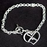 SOFTBALL TOGGLE BRACELET - HEART AND CROSSED BATS