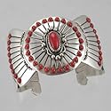 Sterling Silver and Coral Cuff Bracelet by Navajo Artist Alvin Vanderver, #10264