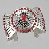 Sterling Silver and Coral Cuff Bracelet by Navajo Artist Alvin Vanderver, #10264