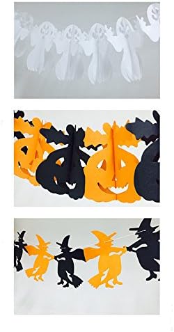 3pcs 10-feet Long Halloween Spooky Night Decoration Ghost Spider Pumpkin Witch Tissue Paper Garland Home Patio Gardon Decor (Witch / Ghost / Pumpkin)