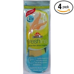 Kiwi Fresh'ins Ultra Thin Shoe Inserts ,Womens Size 9-10, 6 Pairs Per Pack (Pack of 4) 24 Pairs Total