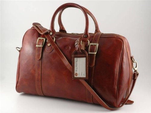 BROWN ITALIAN LEATHER DUFFEL DUFFLE TRAVEL BAG MADE IN ITALY