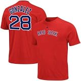 Majestic Boston Red Sox #28 Adrian Gonzalez Red Player T-shirt&Acirc;&nbsp; (Small)