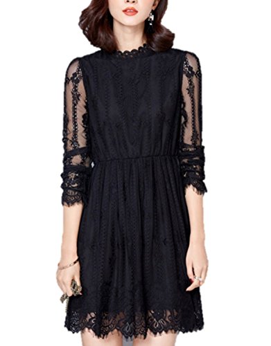 fashiondays レース フレア ワンピース ドレス スタンドカラー S M L XL