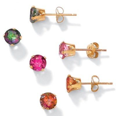 3-Pair Multi-Gem 10k Earring Set