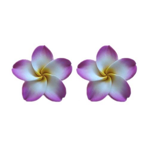 Hawaiian Poly Clay Pink and White Flower Earrings - 1