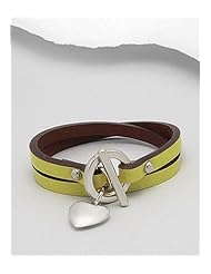 Lawn Green Heart Leather Bracelet In White Base