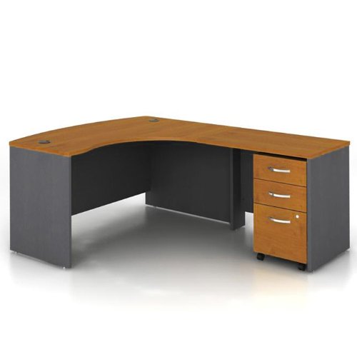 Natural Cherry and Graphite Bow Front LDesk with Right Return Natural Cherry/Graphite Gray