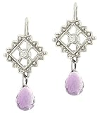 Engraved Diamond Shaped Earrings with Bezel Diamond Accent and Amethyst Briolette Drop Diamond .04cttw
