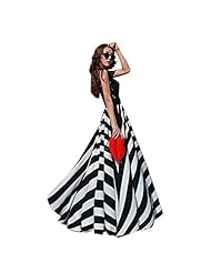 Sexy Striped Print  Chiffon Lace Backless Sleeveless Cocktail  Ball Gown Evening Dress/Prom Dress/Party Dress/Maxi Dress 