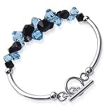 Sterling Silver Blue and Black Swarovski Crystal 7.5 inch Bracelet With Toggle Clasp