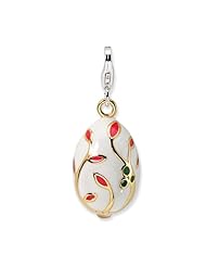Sterling Silver 3 D Enameled Gold plated White Egg with Lobster Clasp Charm