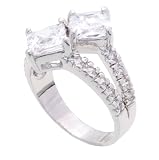 SilverBin Sterling Silver Stacked Style Diamond Shape Clear CZ Ring