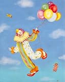 Clown (Flying with Balloons) Art Poster Print - 16 X 20