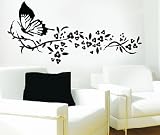 WallStickersUSA Wall Sticker Decal, Butterfly and Tribal Flowers, Large