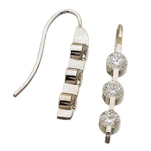 14kt White Gold Three Stone Hook Diamond Earrings