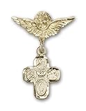 14kt Gold Baby Badge with 4-Way Charm and Angel w/Wings Badge Pin