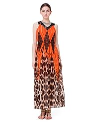 Sexy Leopard Print Floral Print Chiffon Sheer Glittering Lace Empire   Waistline Summer Maxi Dress 