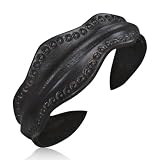 Bling Jewelry Black Leather Cuff with Flower Detailing