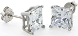 14K White Gold 0.70 Carat Size Princess Cut Cubic Zirconia Stud Earrings