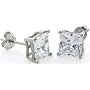 14K White Gold 0.70 Carat Size Princess Cut Cubic Zirconia Stud Earrings